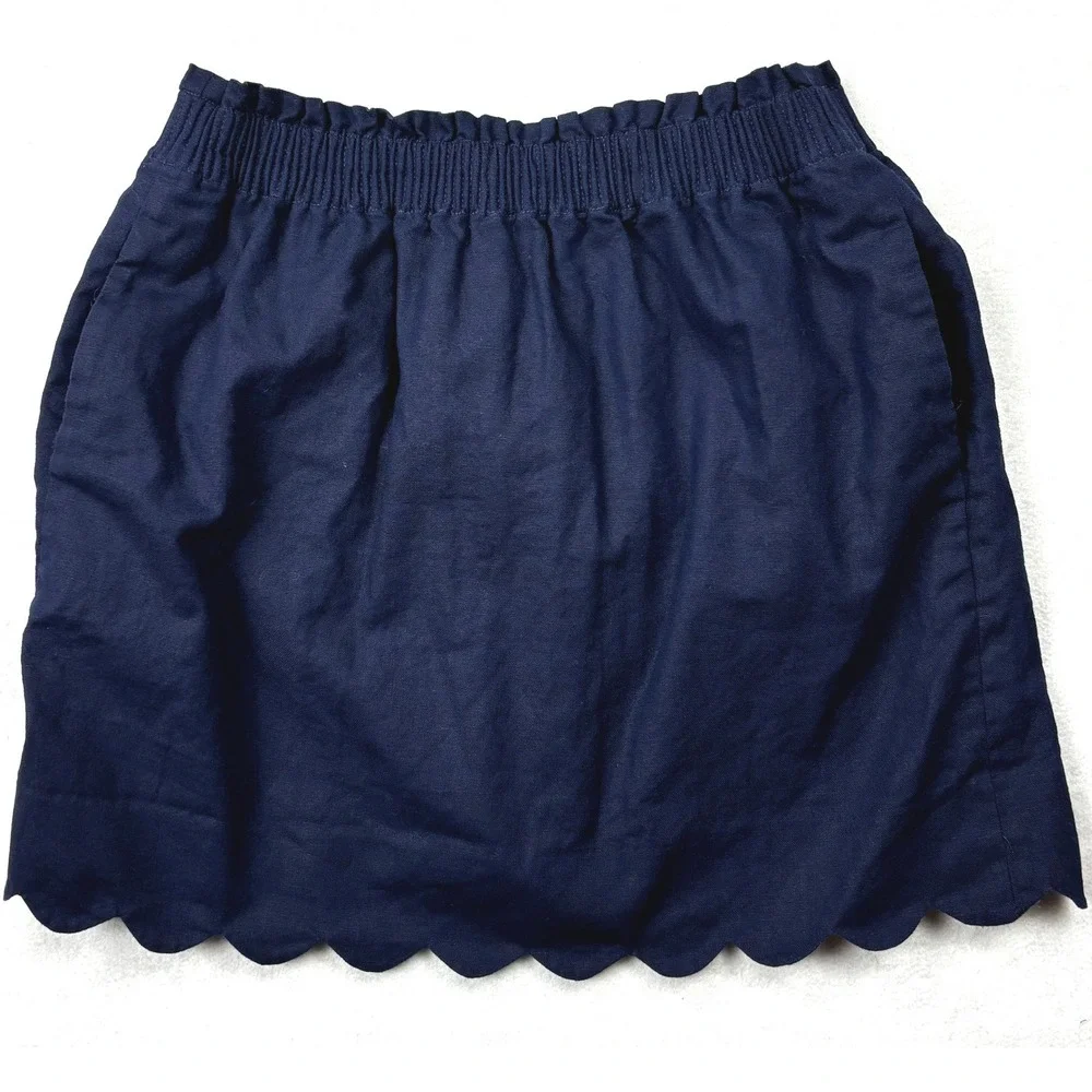 J.Crew Navy‎ Blue Scalloped Hem Linen Blend Mini Skirt H5397 Size 4